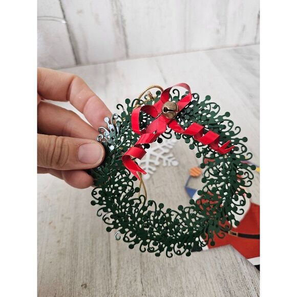 Metal wreath Santa star snowflake Bell ornament Xmas set green - Picture 2 of 9
